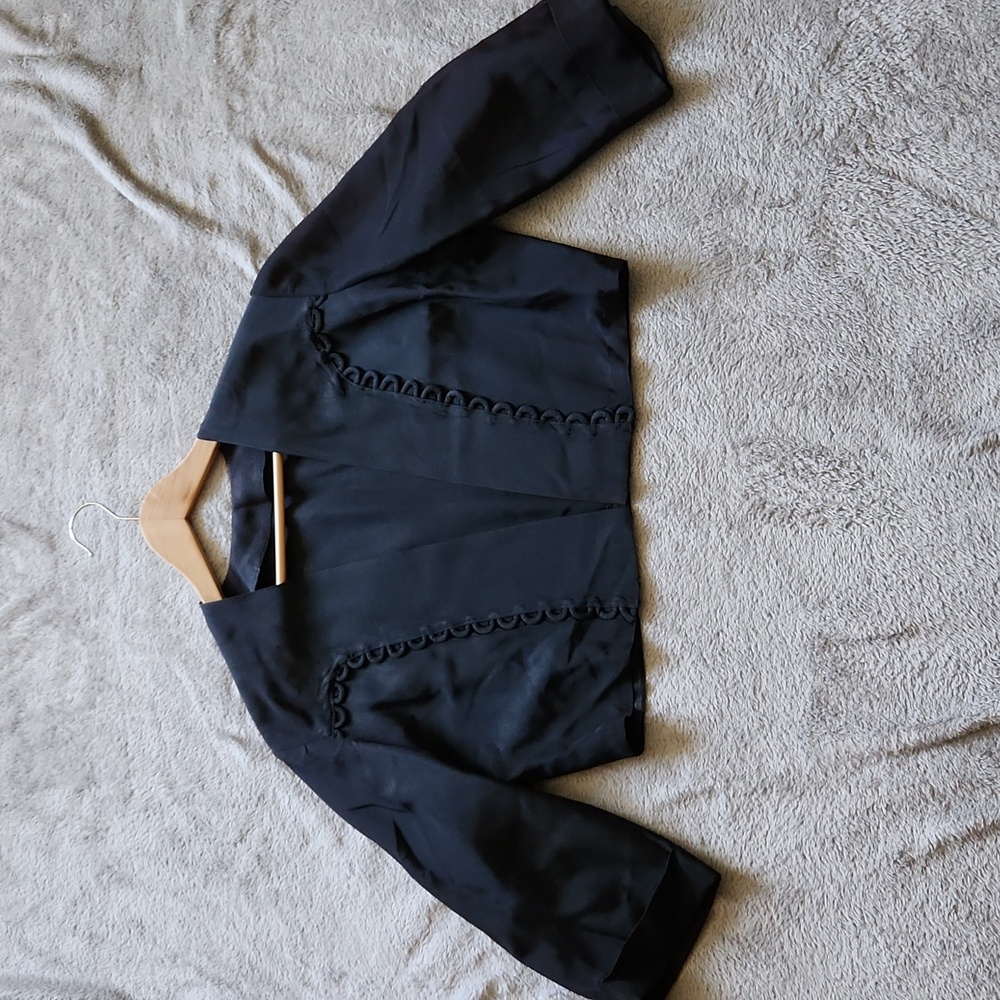 Black bolero jacket Sz M cropped open front loop detail shrug office cocktails - Picture 8 of 16